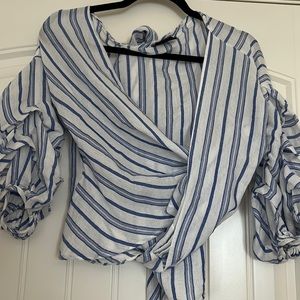 VICI Dolls blue and white top that ties in back